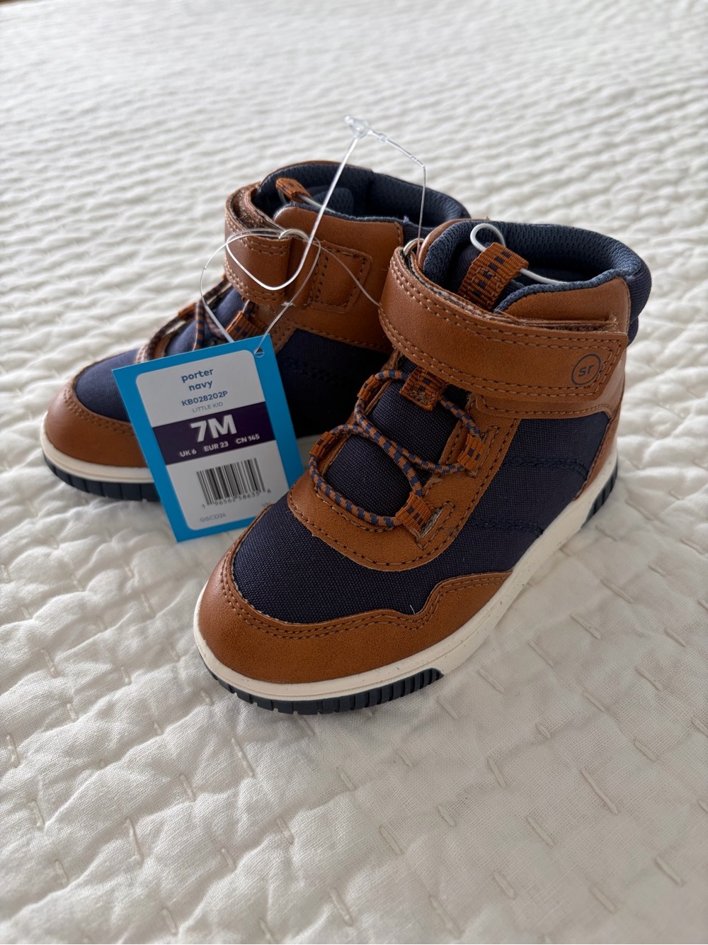 NWT Stride Rite Toddler Boys’ Porter Navy & Brown High-Top Sneaker Boots Size 7M